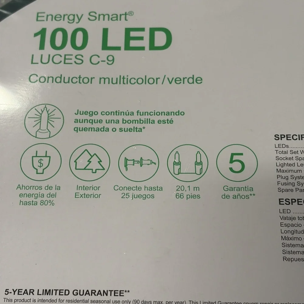 GE Energy Smart 66 Feet On Reel 100 Diamond Faceted C9 MultiColor LED Lights